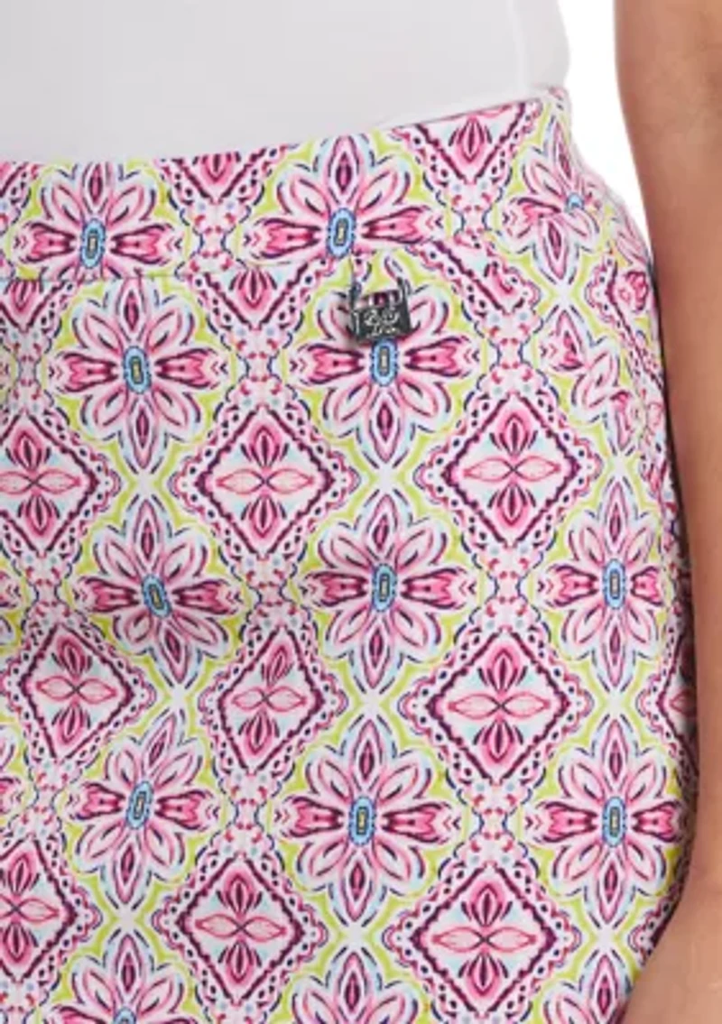 Petite Floral Tile Print Skort with Charm