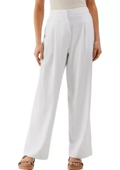 Petite Linen Blend Pleated Wide Leg Pants