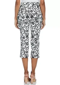 Petite Floral Print Rivet Detail Pull On Capri Pants