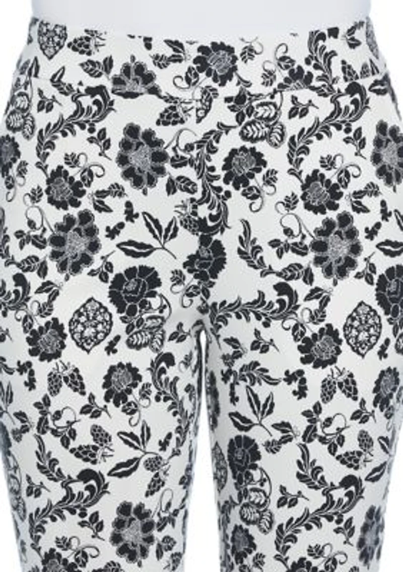Petite Floral Print Rivet Detail Pull On Capri Pants