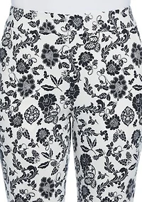 Petite Floral Print Rivet Detail Pull On Capri Pants