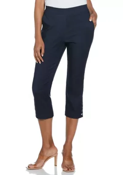 Petite Indigo Rinse Rivet Detail Pull-On Capri Pants