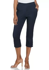 Petite Indigo Rinse Rivet Detail Pull-On Capri Pants