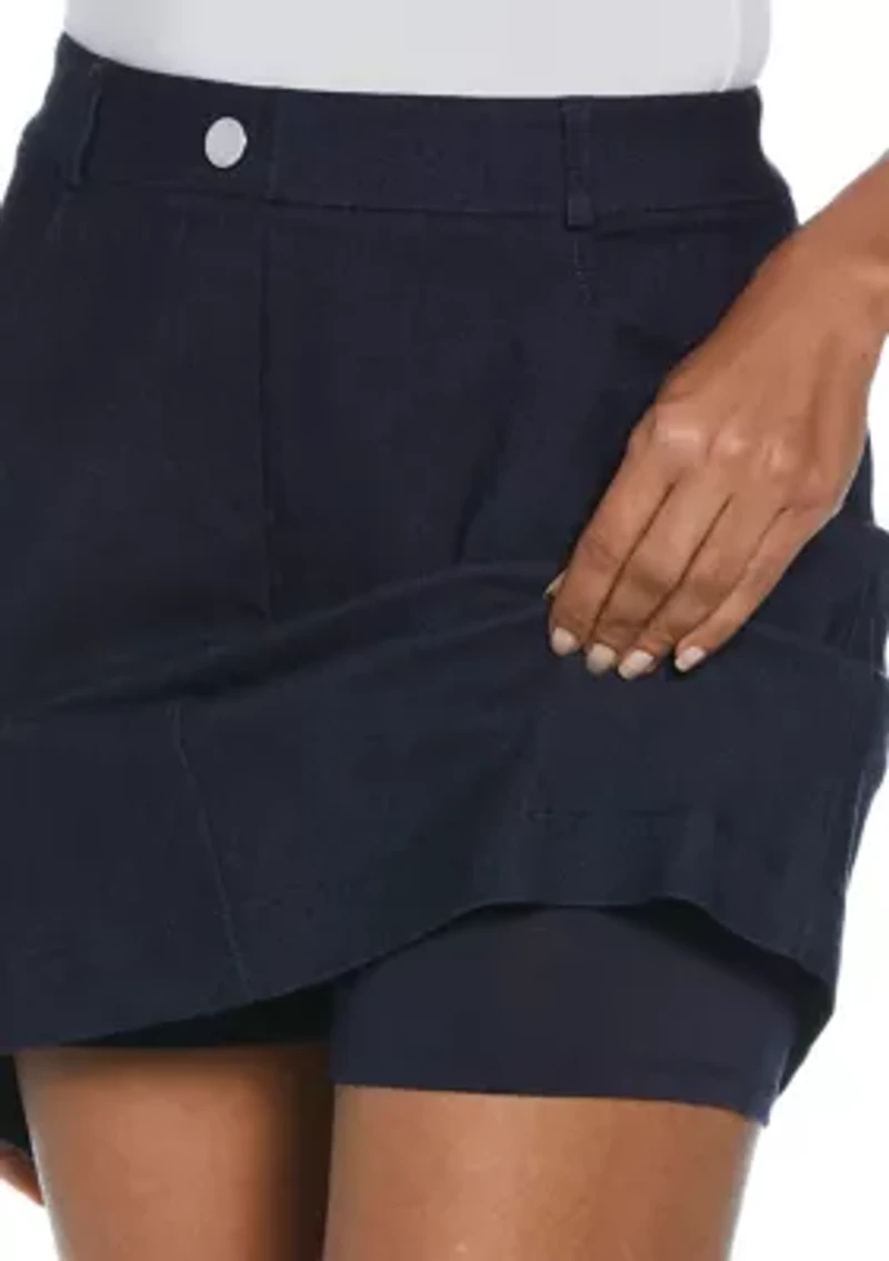 Petite Indigo Rinse Faux Fly Skort