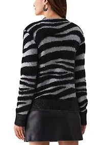 Petite Zebra Print Faux Hair Mock Neck Long Sleeve Sweater