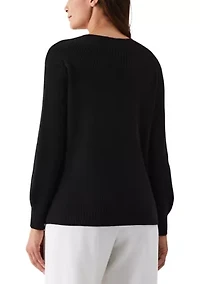 Petite Embellished V-Neck Long Sleeve Sweater