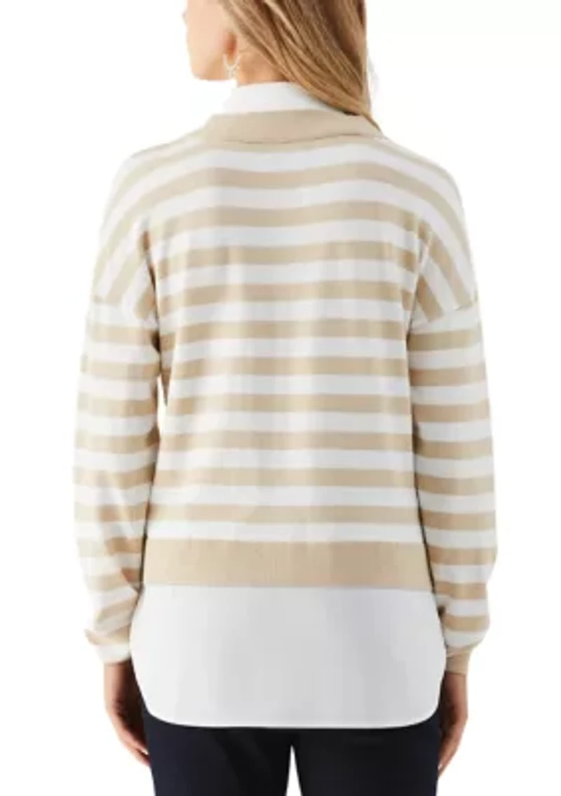 Petite Striped Layered Long Sleeve Sweater