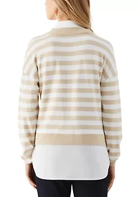 Petite Striped Layered Long Sleeve Sweater