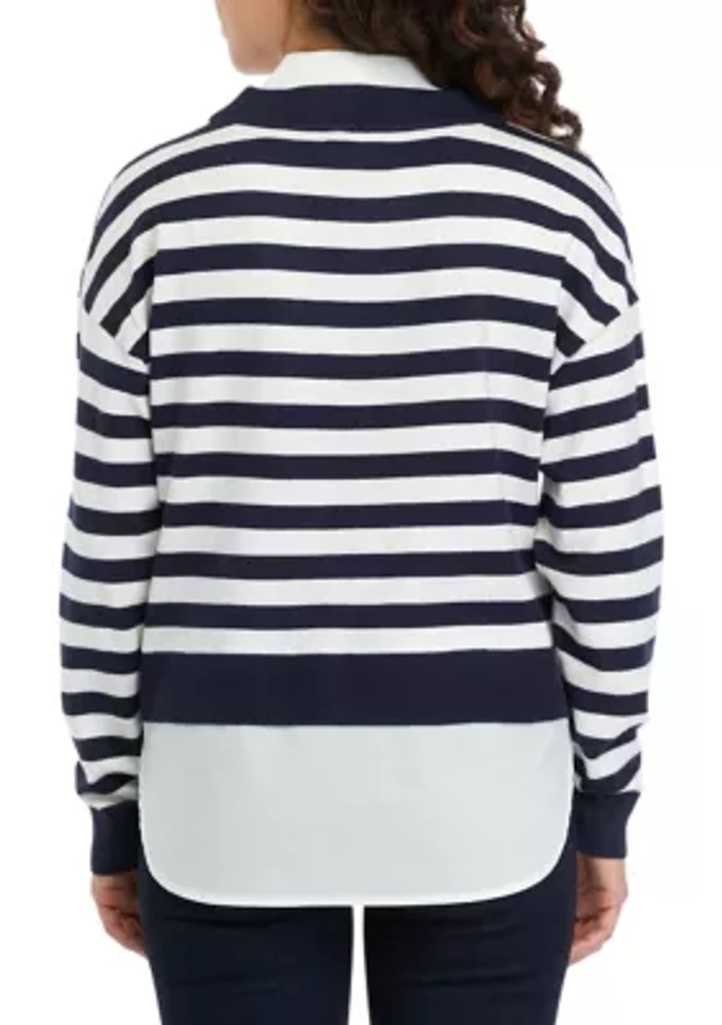 Petite Striped Layered Long Sleeve Sweater