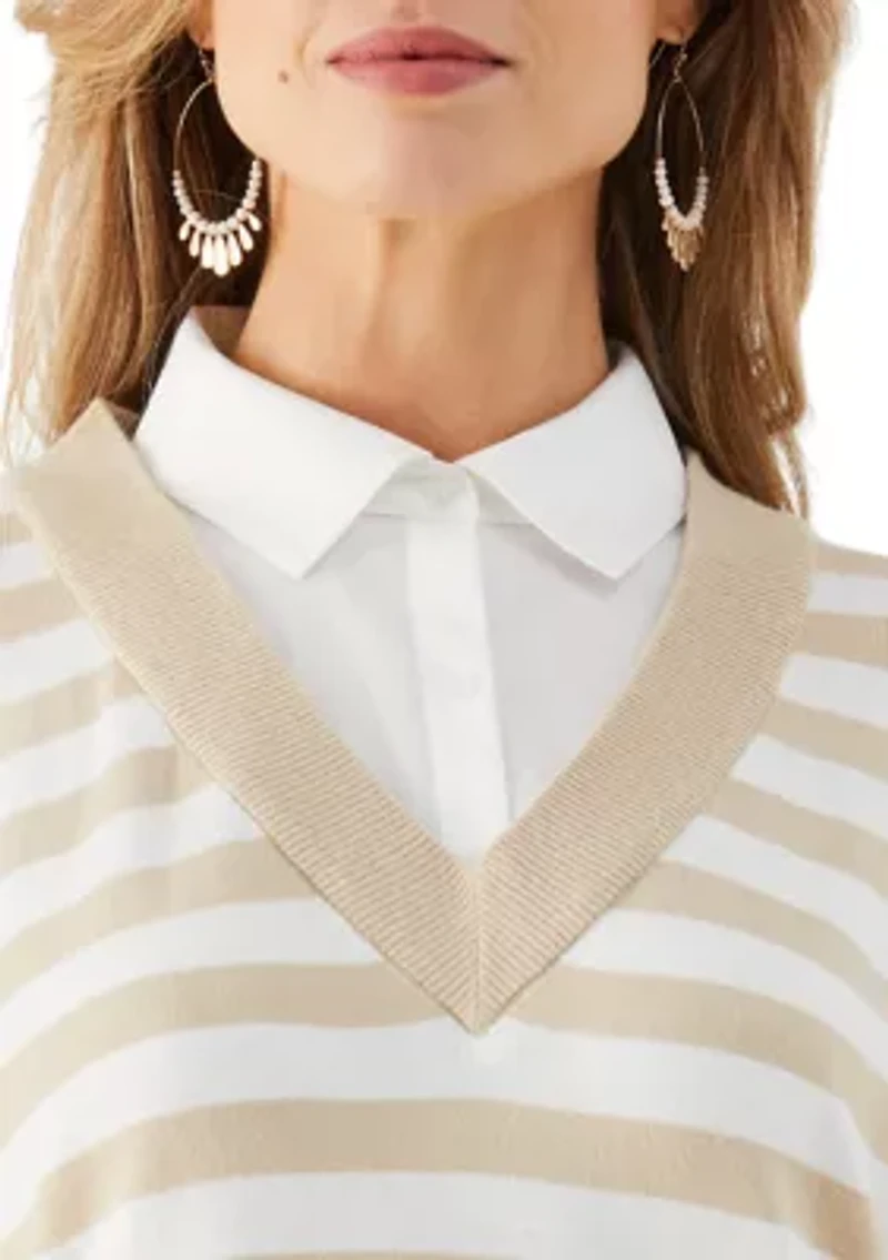 Petite Striped Layered Long Sleeve Sweater