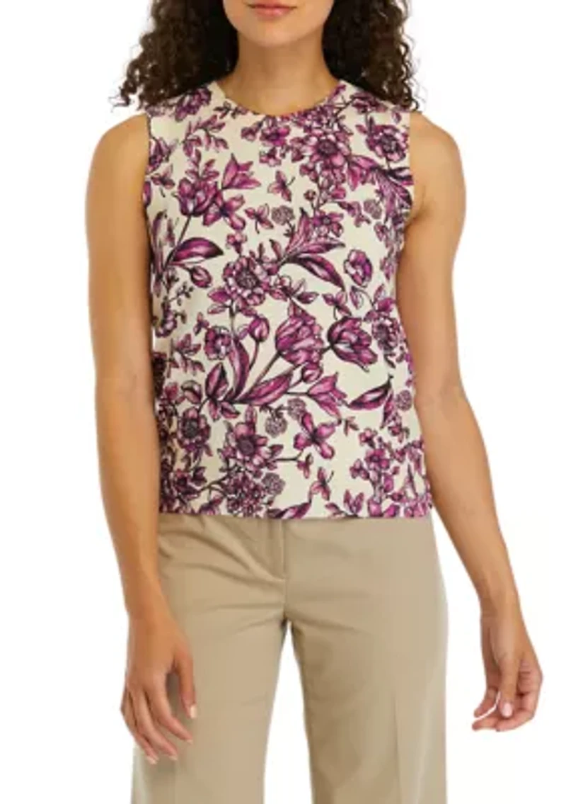 Petite Floral Print Sleeveless Sweater Shell