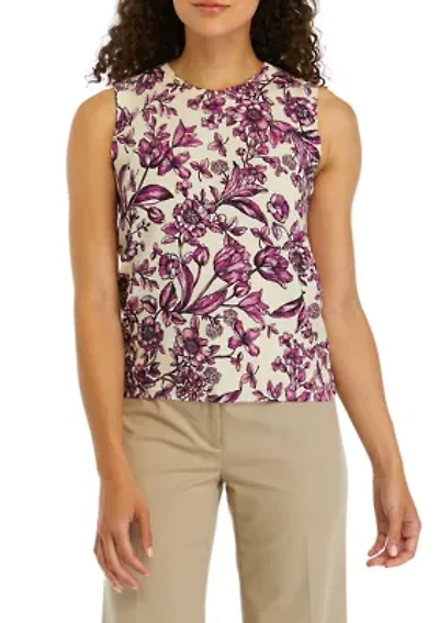 Petite Floral Print Sleeveless Sweater Shell