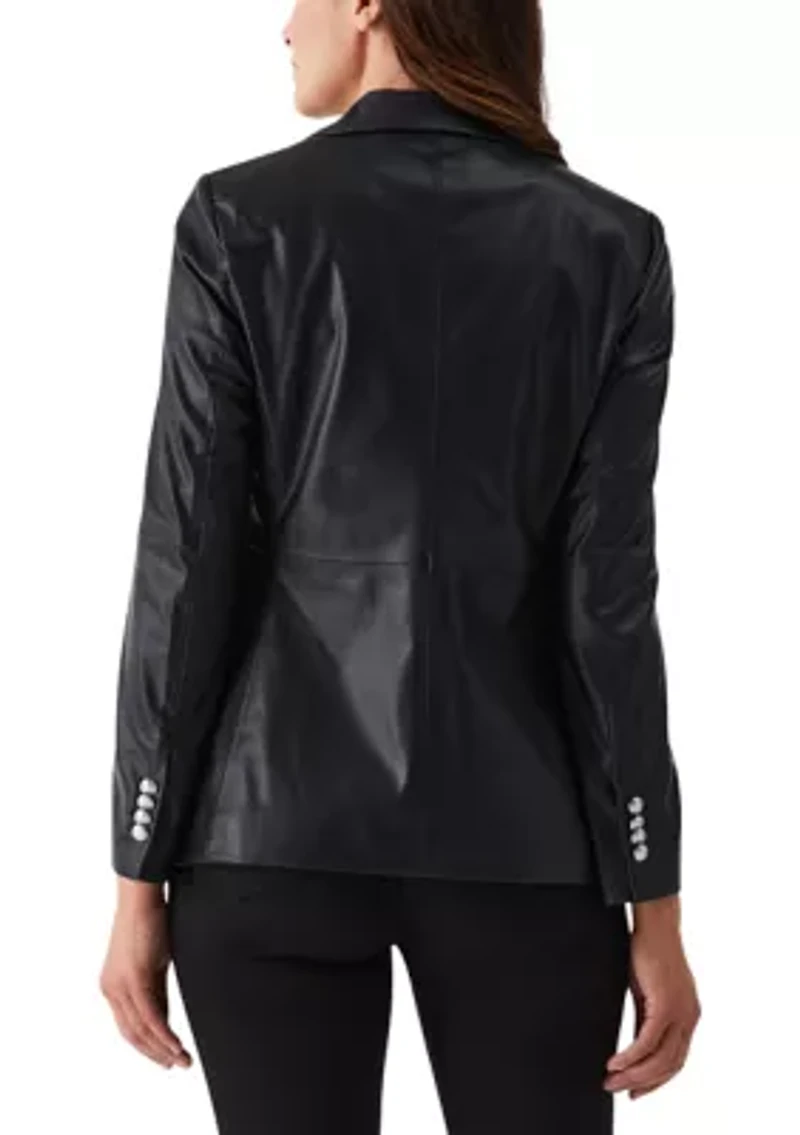 Petite Vegan Leather Double Breasted Blazer