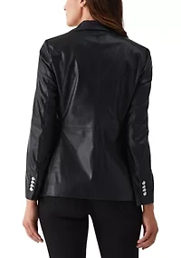 Petite Vegan Leather Double Breasted Blazer