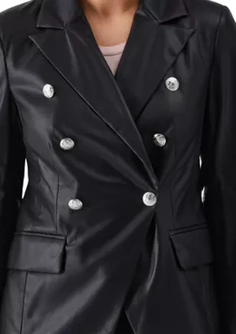 Petite Vegan Leather Double Breasted Blazer