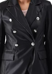 Petite Vegan Leather Double Breasted Blazer