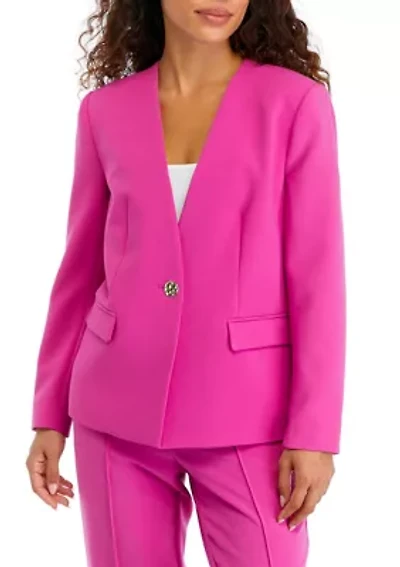 Petite Twill Gabardine Collarless Blazer