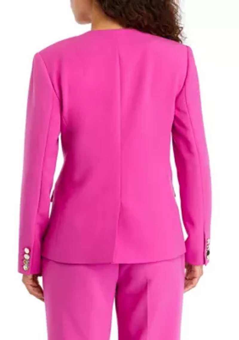 Petite Twill Gabardine Collarless Blazer