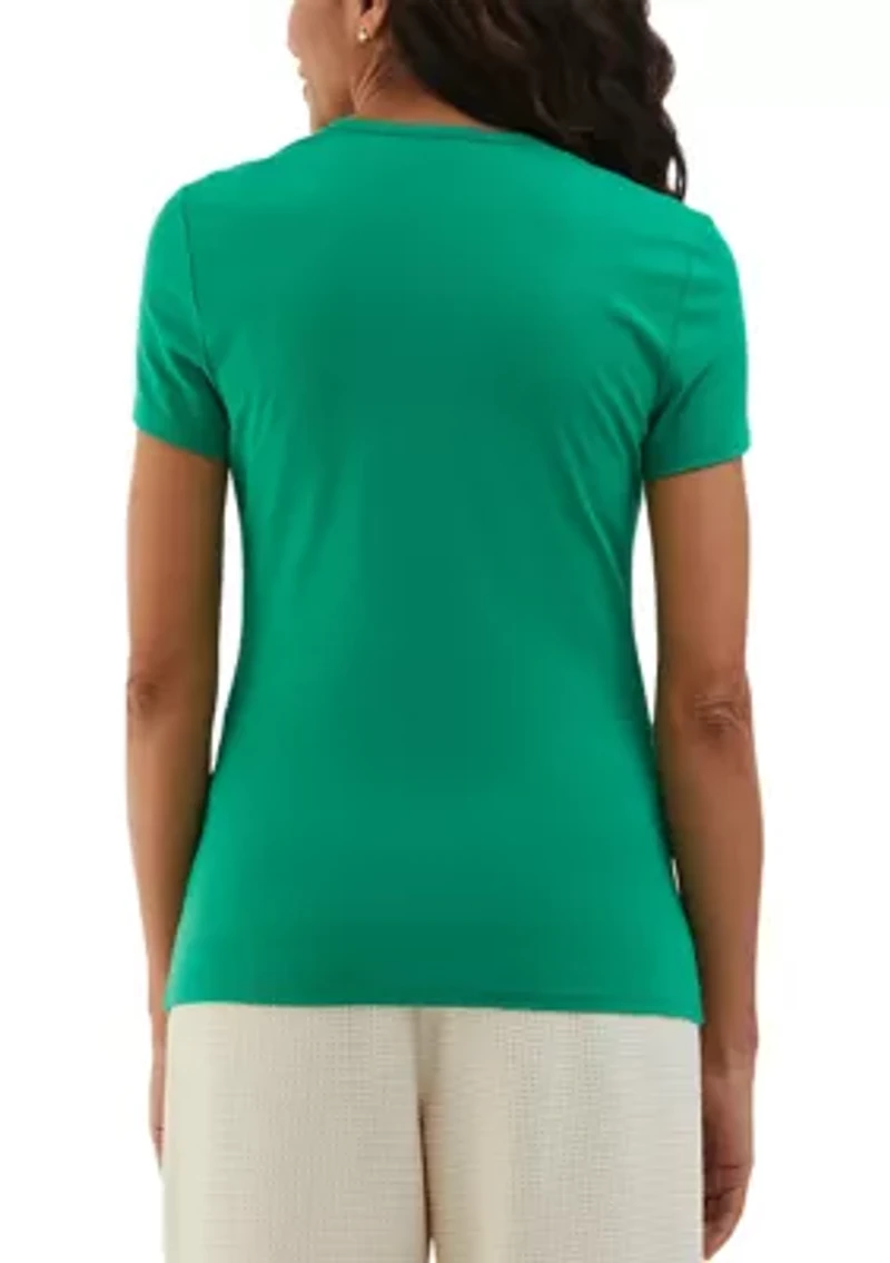 Petite Asymmetrical Wrap Short Sleeve Top