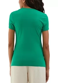 Petite Asymmetrical Wrap Short Sleeve Top