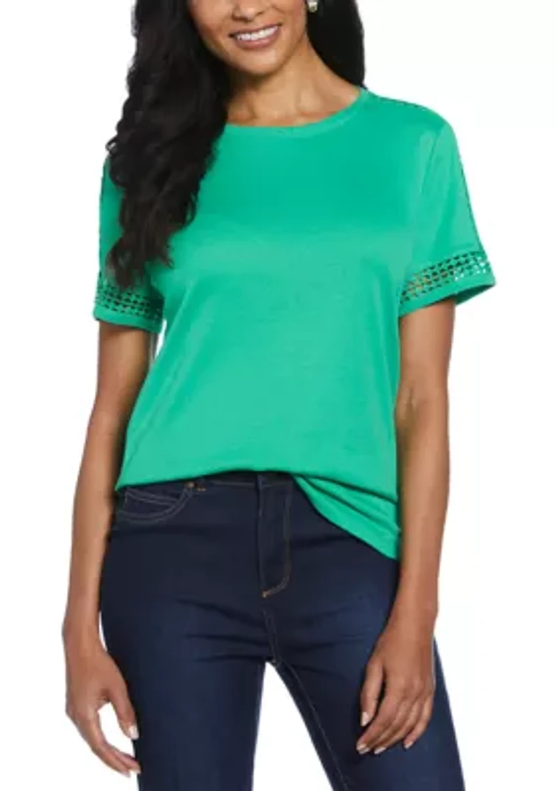 Petite Dot Lace Trim Short Sleeve T-Shirt