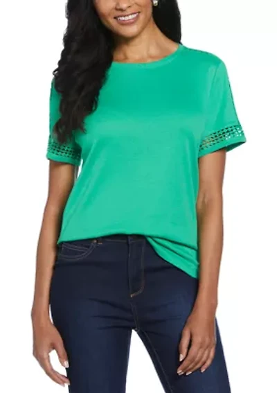 Petite Dot Lace Trim Short Sleeve T-Shirt