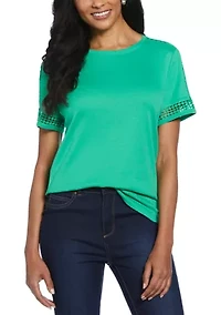 Petite Dot Lace Trim Short Sleeve T-Shirt