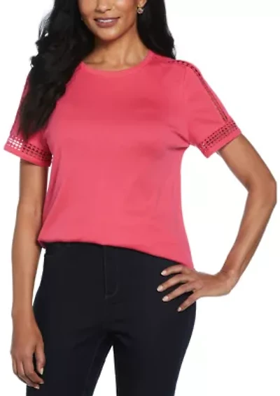 Petite Dot Lace Trim Short Sleeve T-Shirt