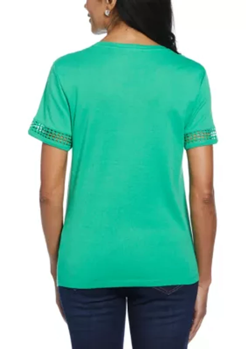 Petite Dot Lace Trim Short Sleeve T-Shirt