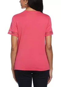 Petite Dot Lace Trim Short Sleeve T-Shirt