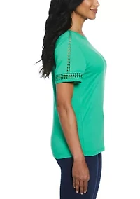 Petite Dot Lace Trim Short Sleeve T-Shirt