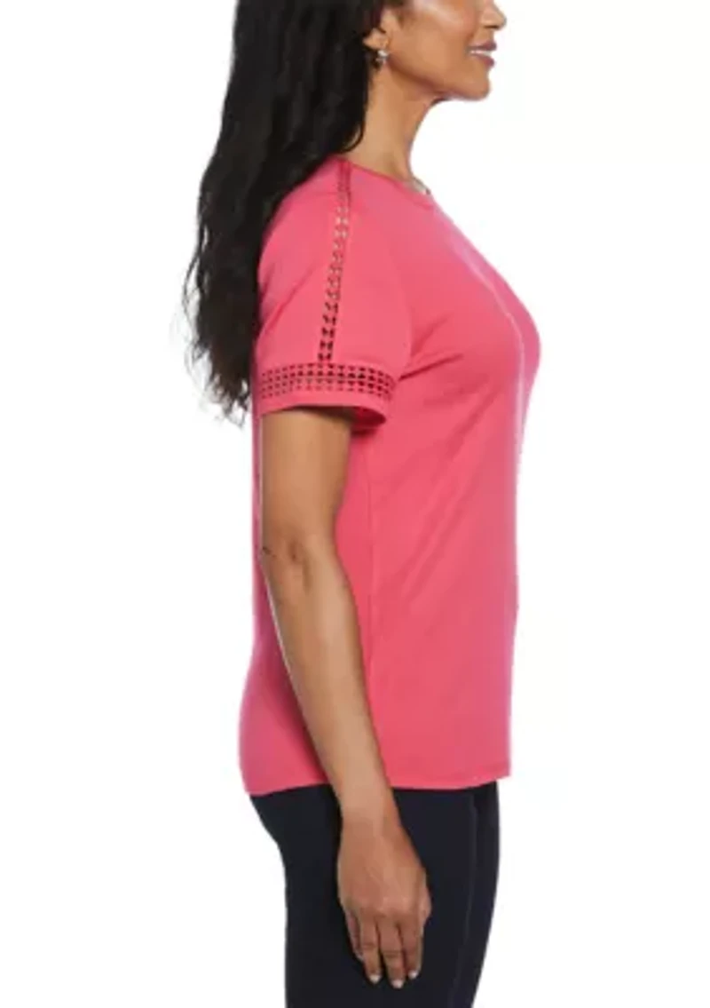 Petite Dot Lace Trim Short Sleeve T-Shirt