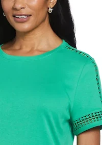 Petite Dot Lace Trim Short Sleeve T-Shirt