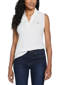 Petite Ribbed V-Neck Sleeveless Polo Shirt
