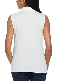 Petite Ribbed V-Neck Sleeveless Polo Shirt