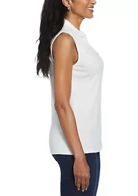 Petite Ribbed V-Neck Sleeveless Polo Shirt