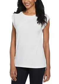 Petite Circular Lace Yoke Sleeveless Top