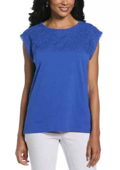 Petite Circular Lace Yoke Sleeveless Top