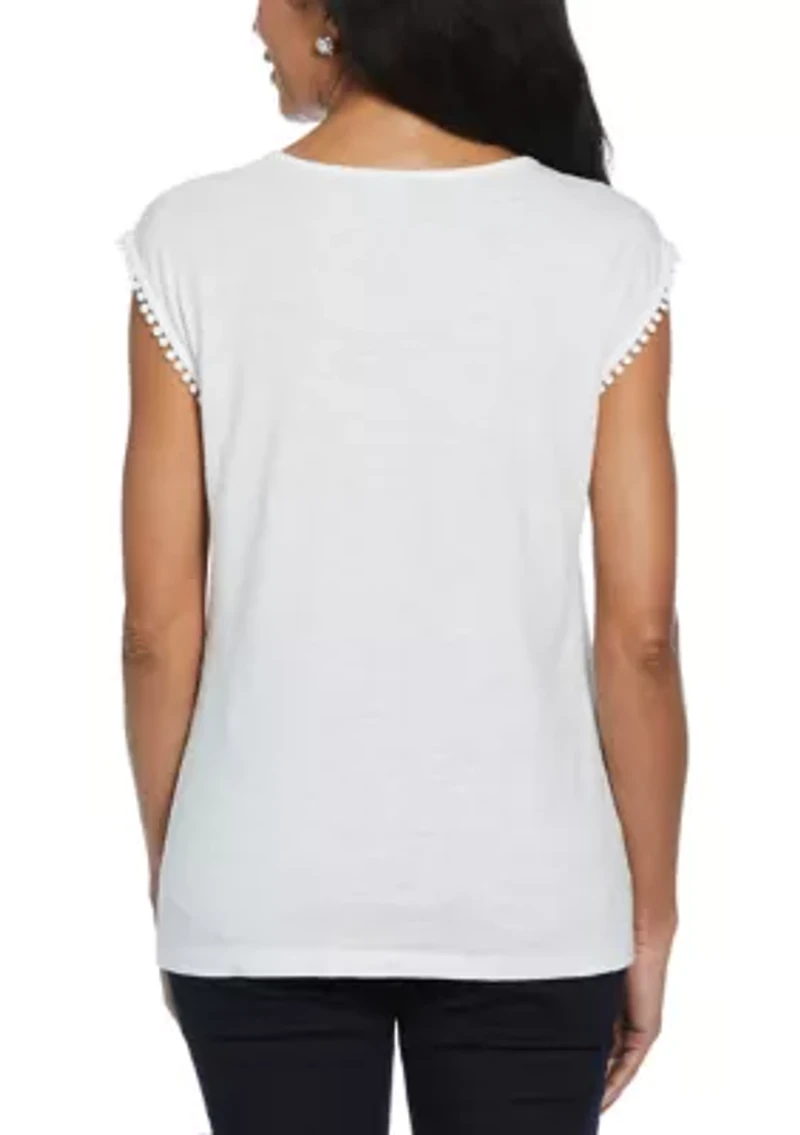 Petite Circular Lace Yoke Sleeveless Top