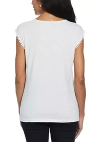 Petite Circular Lace Yoke Sleeveless Top