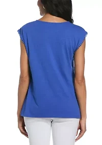 Petite Circular Lace Yoke Sleeveless Top