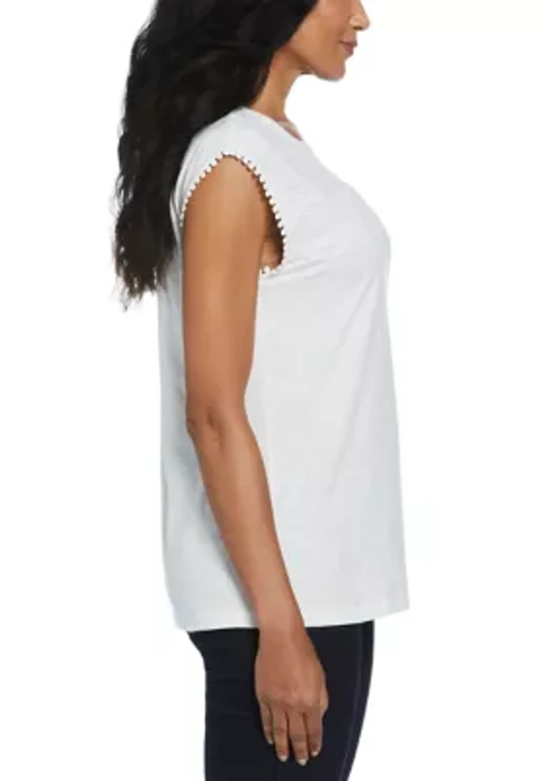Petite Circular Lace Yoke Sleeveless Top