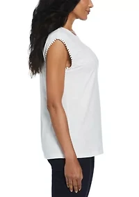 Petite Circular Lace Yoke Sleeveless Top