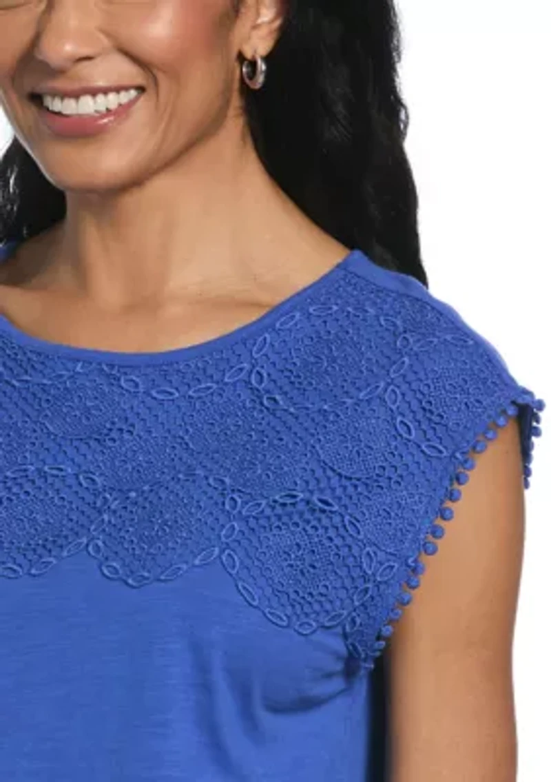 Petite Circular Lace Yoke Sleeveless Top