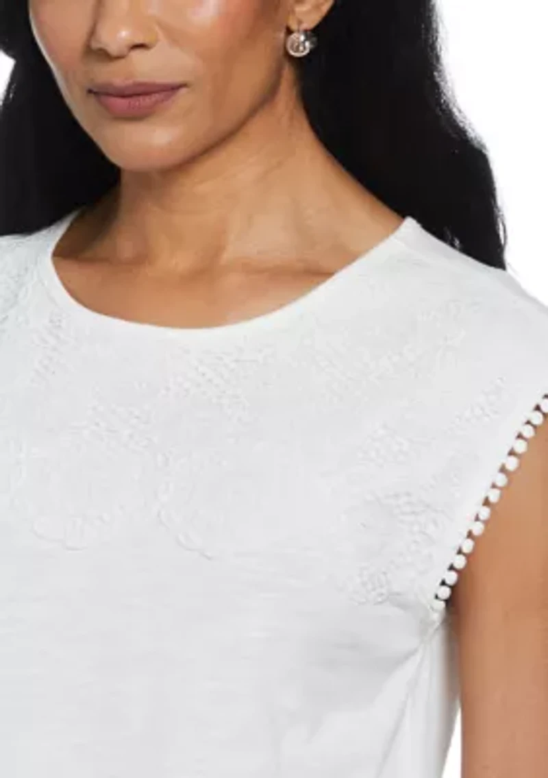 Petite Circular Lace Yoke Sleeveless Top