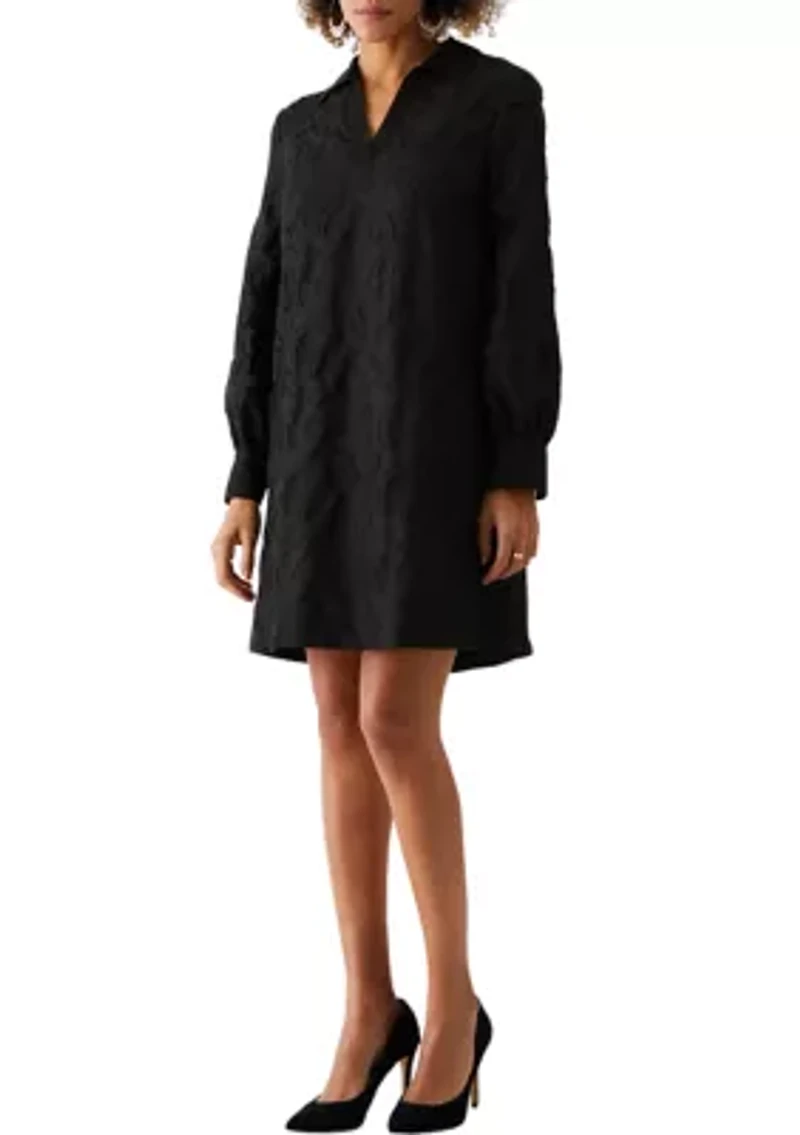 Petite Clip Organza Long Sleeve A-Line Dress