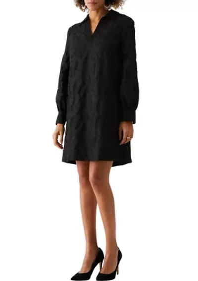 Petite Clip Organza Long Sleeve A-Line Dress