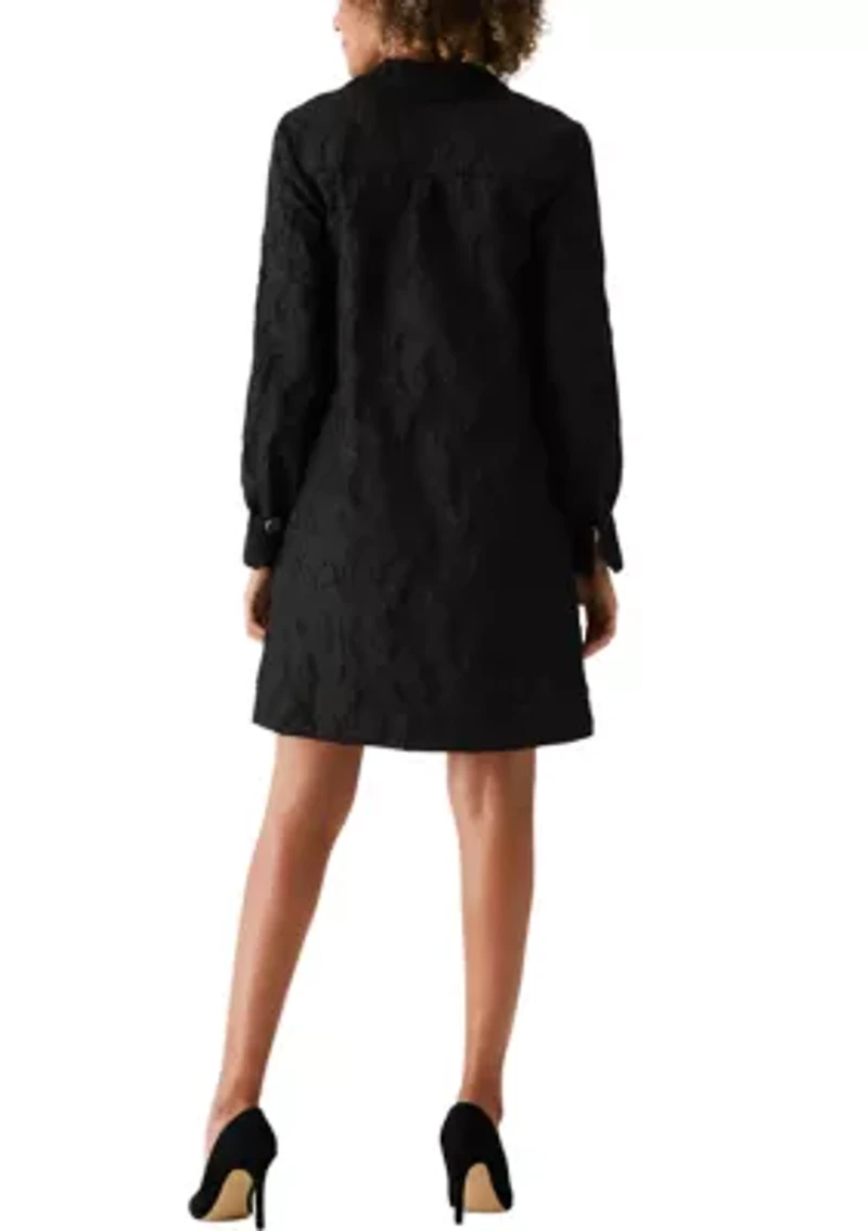 Petite Clip Organza Long Sleeve A-Line Dress