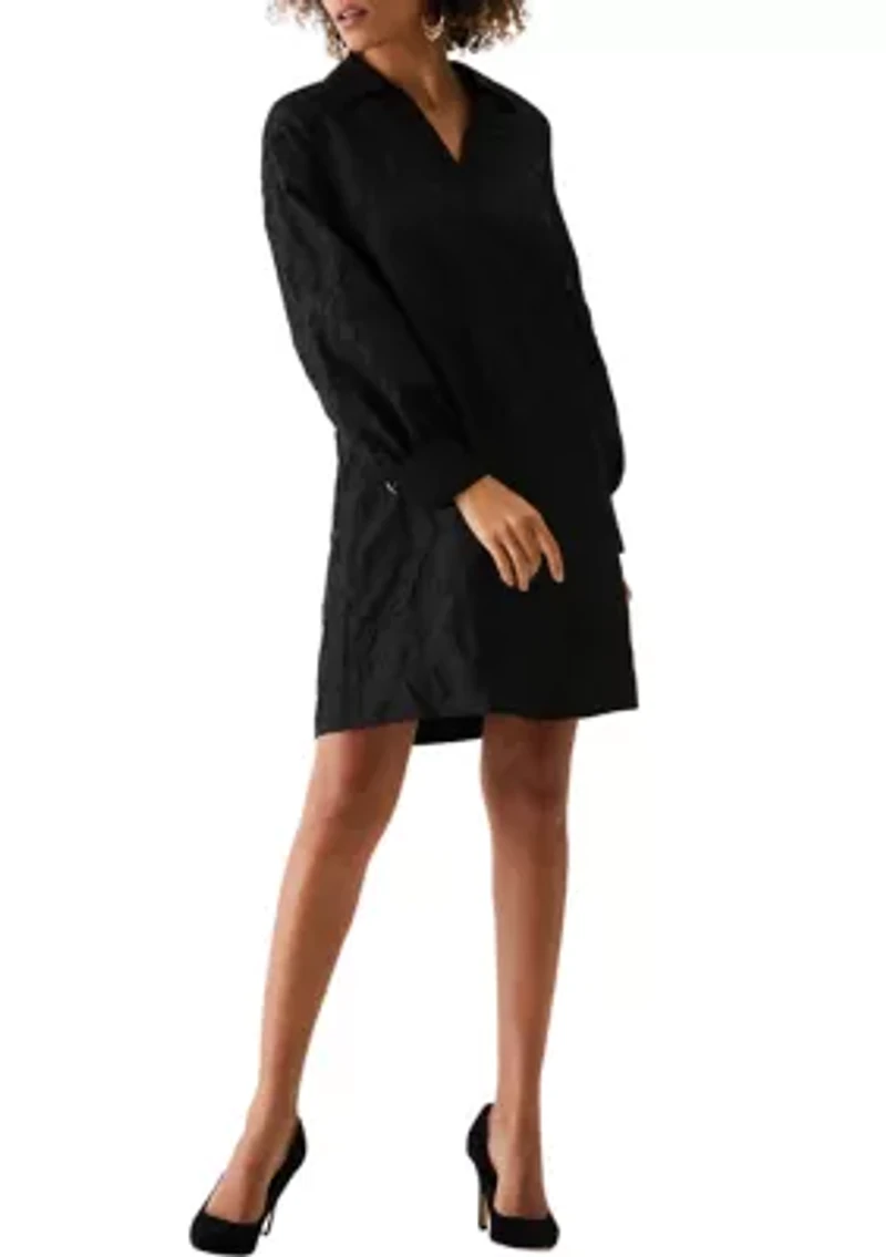 Petite Clip Organza Long Sleeve A-Line Dress