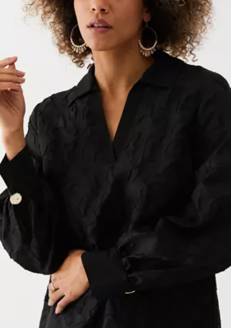 Petite Clip Organza Long Sleeve A-Line Dress